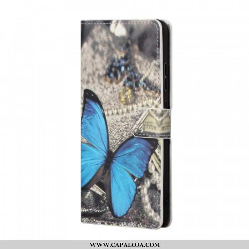 Capa Flip Para Samsung Galaxy A13 5G / A04s Borboleta Azul