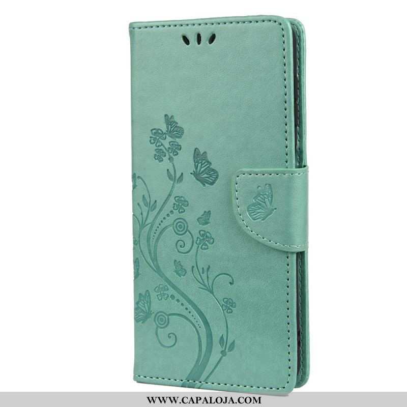 Capa Flip Para Samsung Galaxy A13 5G / A04s Borboletas E Flores