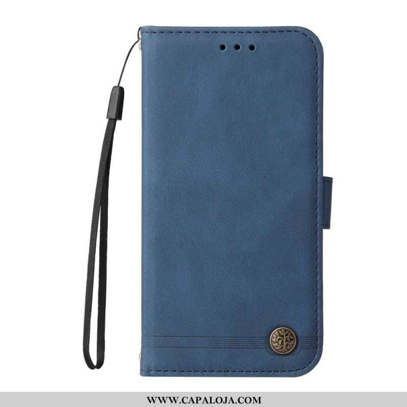 Capa Flip Para Samsung Galaxy A13 5G / A04s Correia E Rebite De Couro Sintético