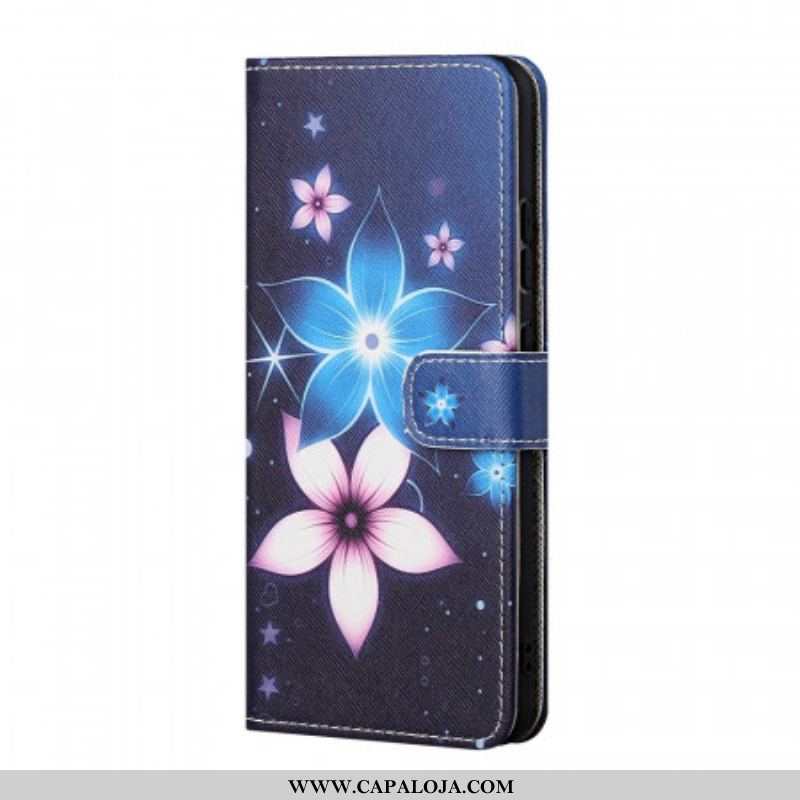 Capa Flip Para Samsung Galaxy A13 5G / A04s De Cordão Flores De Cinta Lunar