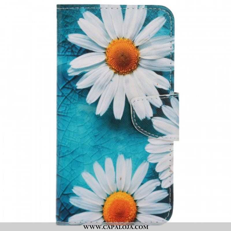 Capa Flip Para Samsung Galaxy A13 De Cordão Fio Dental Margaridas