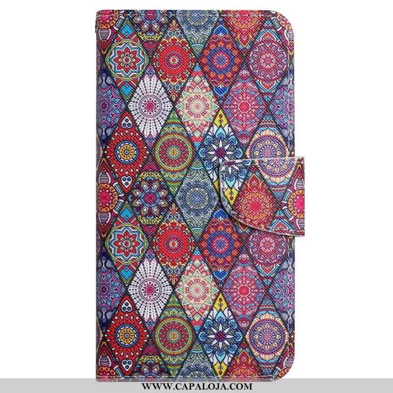 Capa Flip Para Samsung Galaxy A13 Patchwork Com Cordão