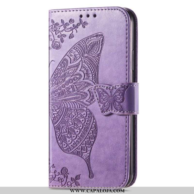 Capa Flip Para Samsung Galaxy A14 / A14 5G Borboleta Barroca