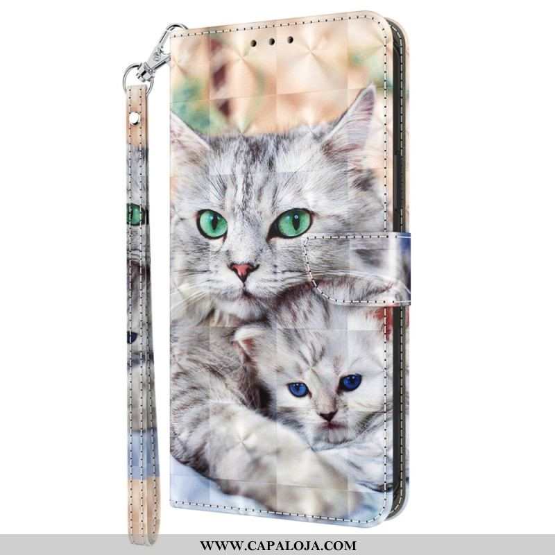 Capa Flip Para Samsung Galaxy A14 / A14 5G De Cordão Apenas Gatos Tangas