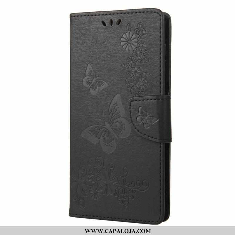 Capa Flip Para Samsung Galaxy A14 / A14 5G De Cordão Borboletas Esplêndidas