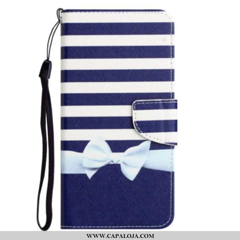 Capa Flip Para Samsung Galaxy A14 / A14 5G De Cordão Cinta Marinha