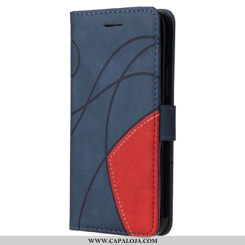 Capa Flip Para Samsung Galaxy A14 / A14 5G De Cordão Correia De Dois Tons