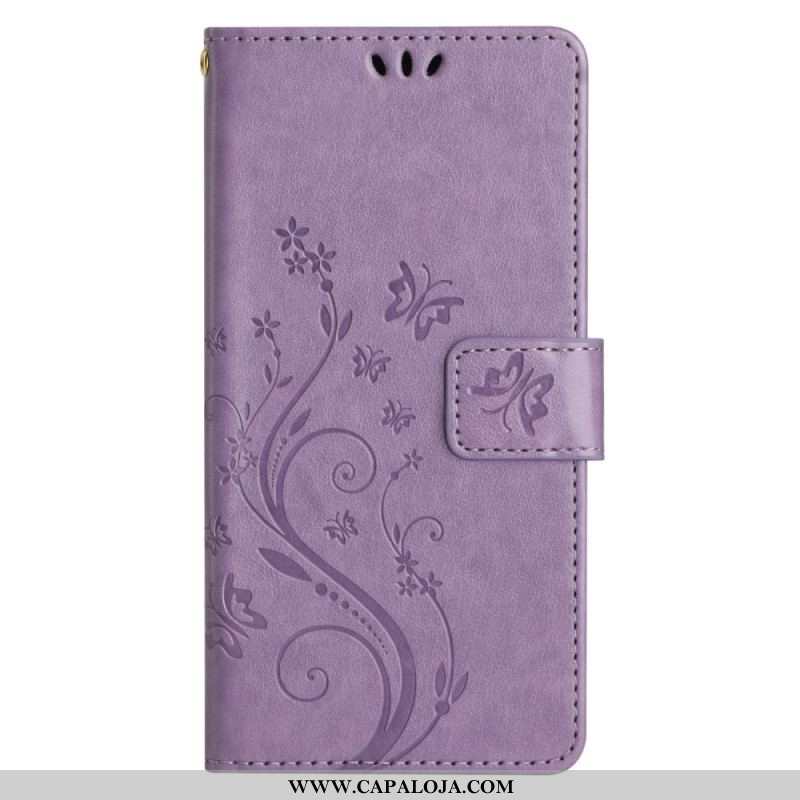 Capa Flip Para Samsung Galaxy A14 / A14 5G De Cordão Strappy Floral