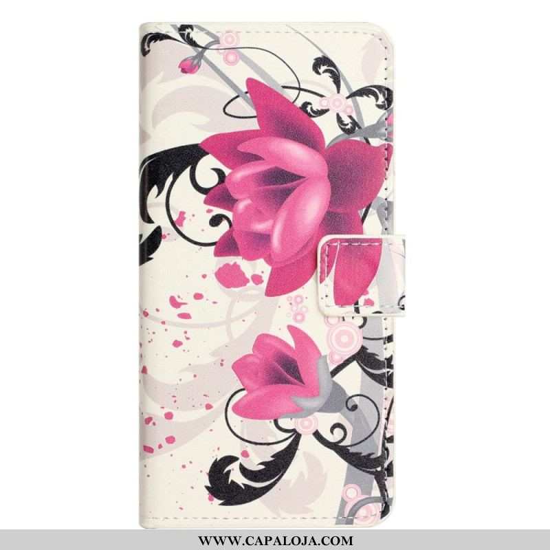 Capa Flip Para Samsung Galaxy A14 / A14 5G Flores Tropicais