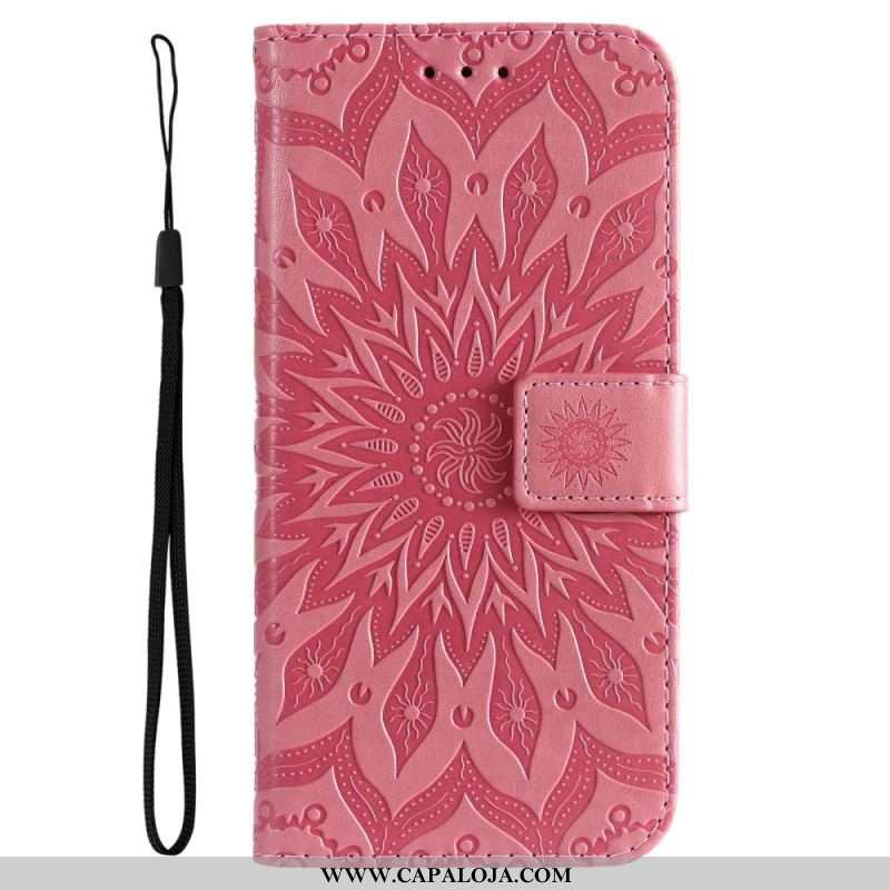 Capa Flip Para Samsung Galaxy A14 / A14 5G Mandala Sol Com Cordão