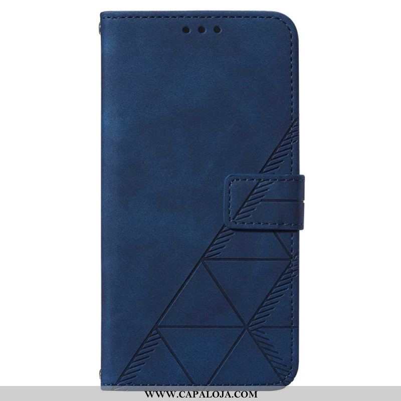 Capa Flip Para Samsung Galaxy A14 / A14 5G Triângulos Com Cordão