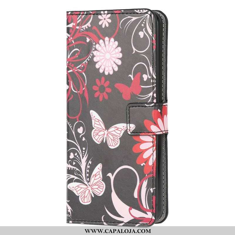 Capa Flip Para Samsung Galaxy A42 5G Borboletas E Flores