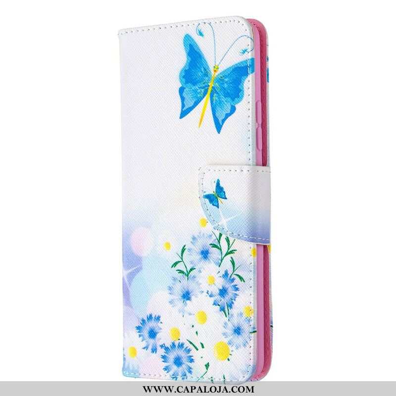 Capa Flip Para Samsung Galaxy A42 5G Borboletas E Flores Pintadas