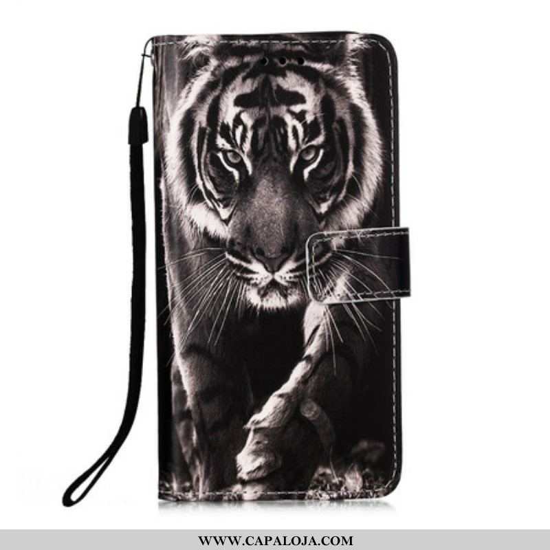 Capa Flip Para Samsung Galaxy A51 5G Tigre Da Noite