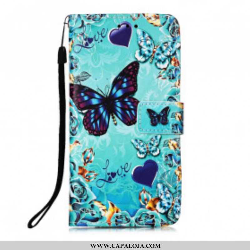 Capa Flip Para Samsung Galaxy A52 4G / A52 5G / A52s 5G Borboletas Douradas