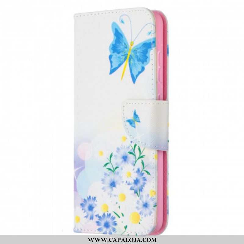 Capa Flip Para Samsung Galaxy A52 4G / A52 5G / A52s 5G Borboletas E Flores Pintadas