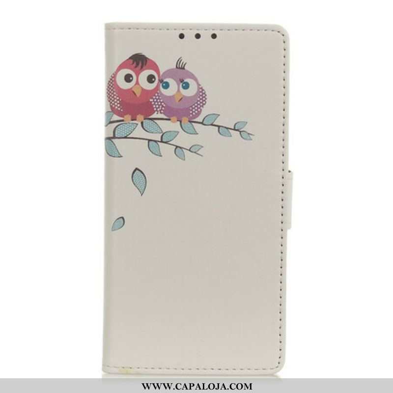 Capa Flip Para Samsung Galaxy A52 4G / A52 5G / A52s 5G Casal De Corujas Na Árvore