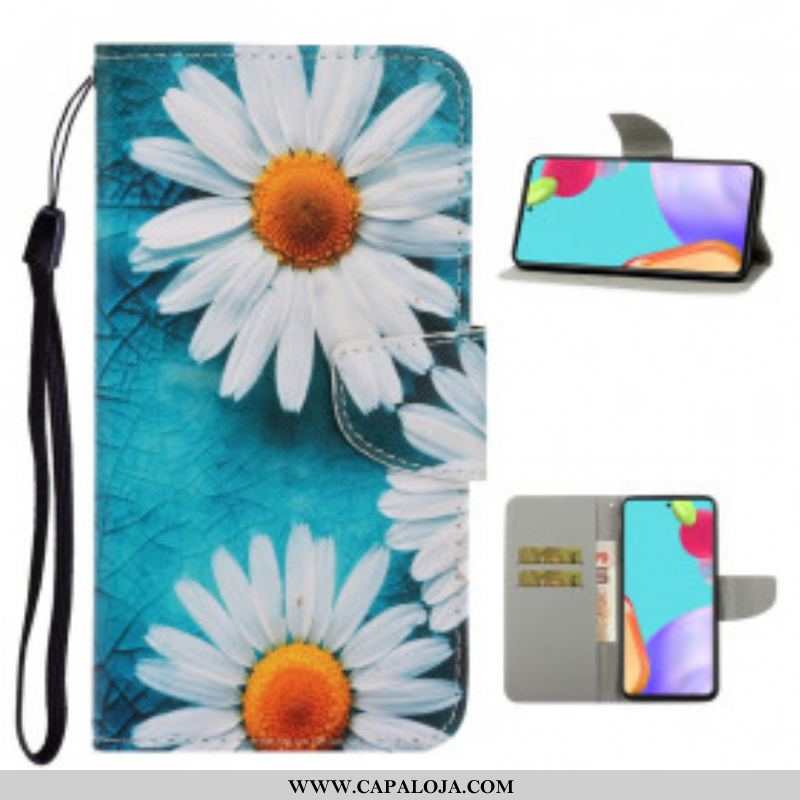 Capa Flip Para Samsung Galaxy A52 4G / A52 5G / A52s 5G De Cordão Fio Dental Margaridas