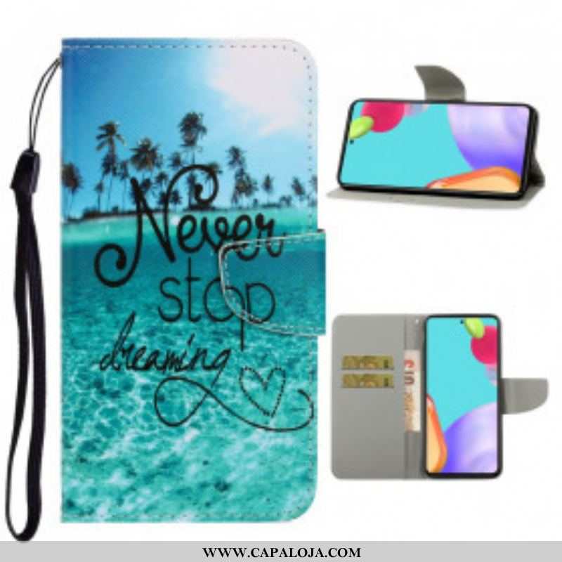 Capa Flip Para Samsung Galaxy A52 4G / A52 5G / A52s 5G De Cordão Nunca Pare De Sonhar Com Strappy N