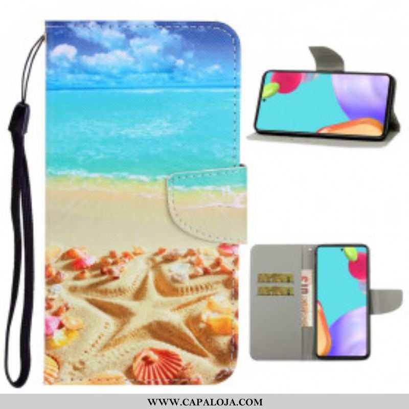 Capa Flip Para Samsung Galaxy A52 4G / A52 5G / A52s 5G De Cordão Praia Da Corda