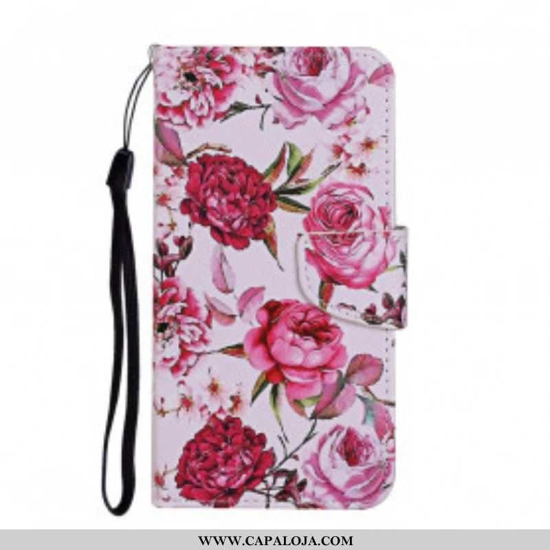 Capa Flip Para Samsung Galaxy A52 4G / A52 5G / A52s 5G Flores Magistrais Com Alça