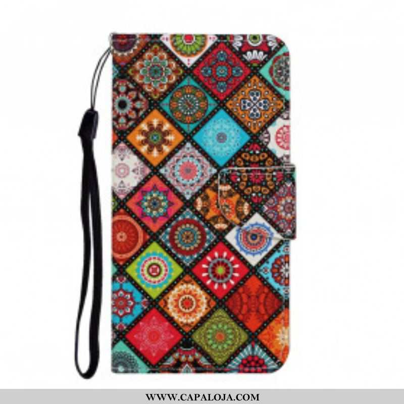 Capa Flip Para Samsung Galaxy A52 4G / A52 5G / A52s 5G Mandalas De Patchwork Com Cordão