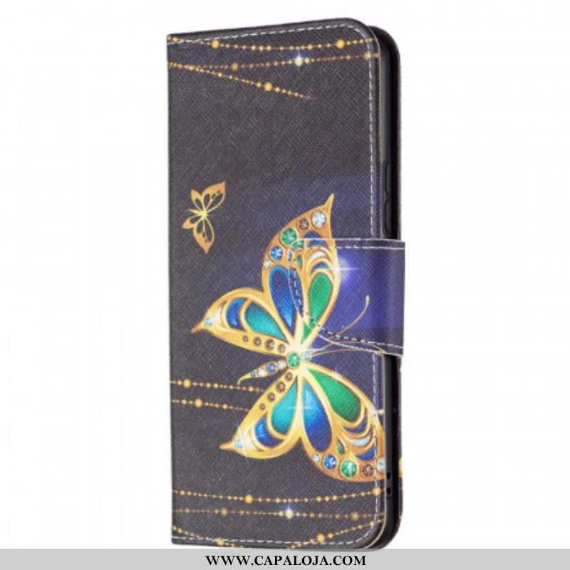 Capa Flip Para Samsung Galaxy A53 5G Borboletas Douradas