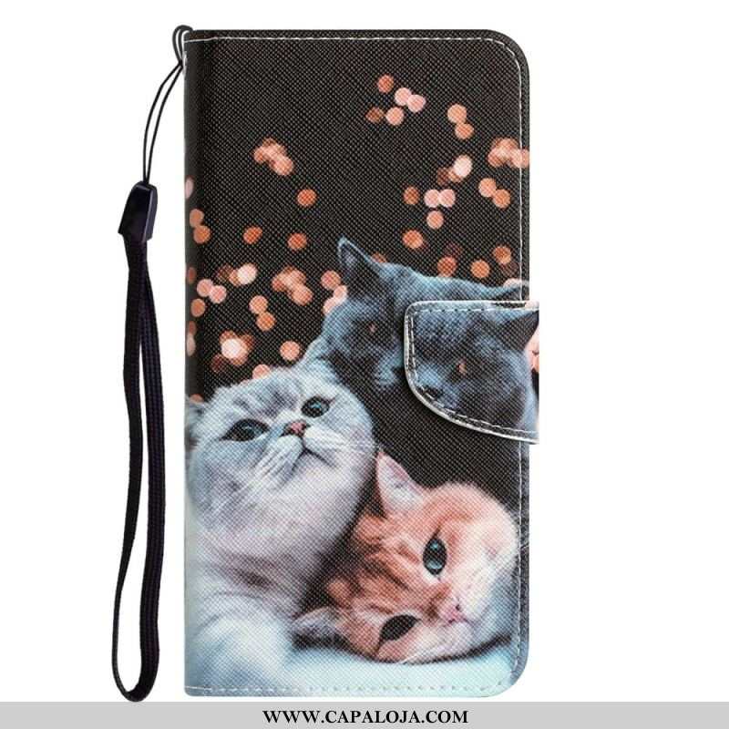 Capa Flip Para Samsung Galaxy A53 5G De Cordão Apenas Gatos Tangas