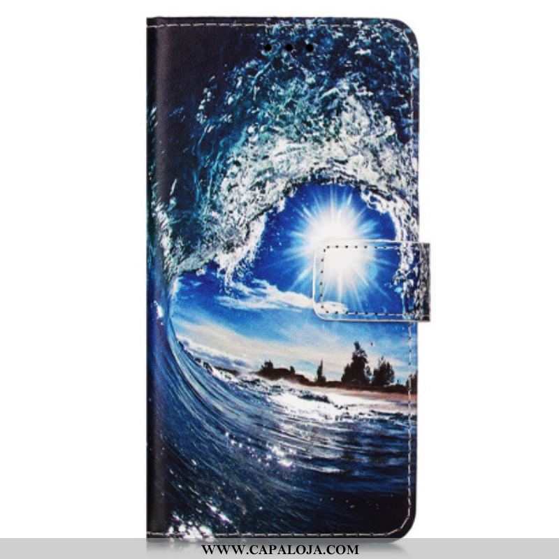 Capa Flip Para Samsung Galaxy A54 5G De Cordão Ame A Onda Da Tanga