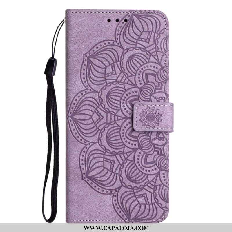 Capa Flip Para Samsung Galaxy A54 5G De Cordão Estampa De Mandala Com Tiras