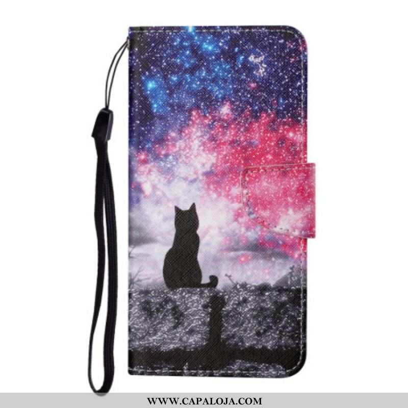 Capa Flip Para Samsung Galaxy A54 5G De Cordão Gato Fio Dental Estrelado