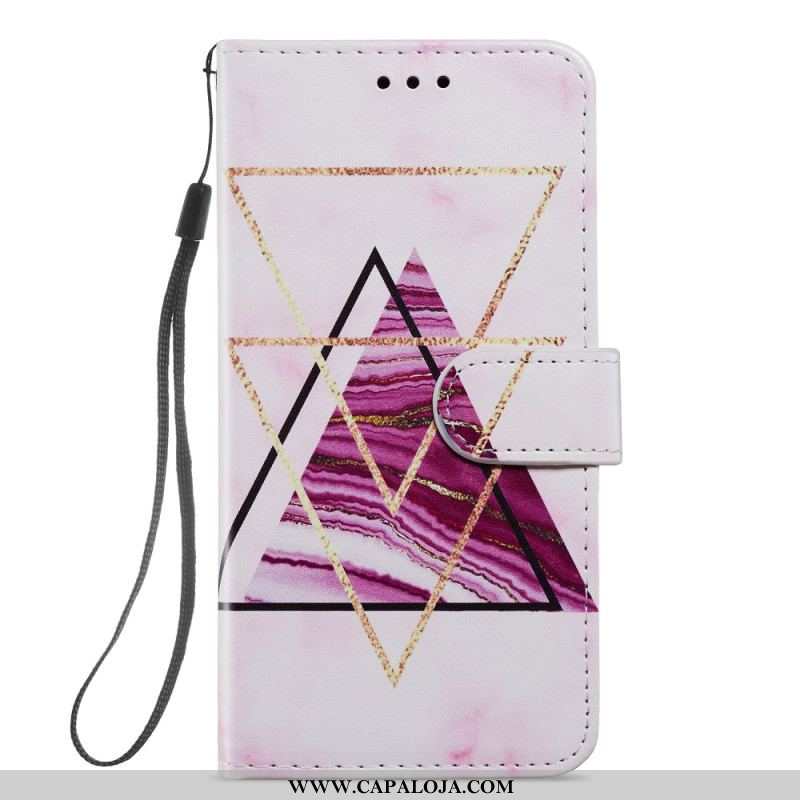 Capa Flip Para Samsung Galaxy A54 5G De Cordão Mármore Estilo Strappy