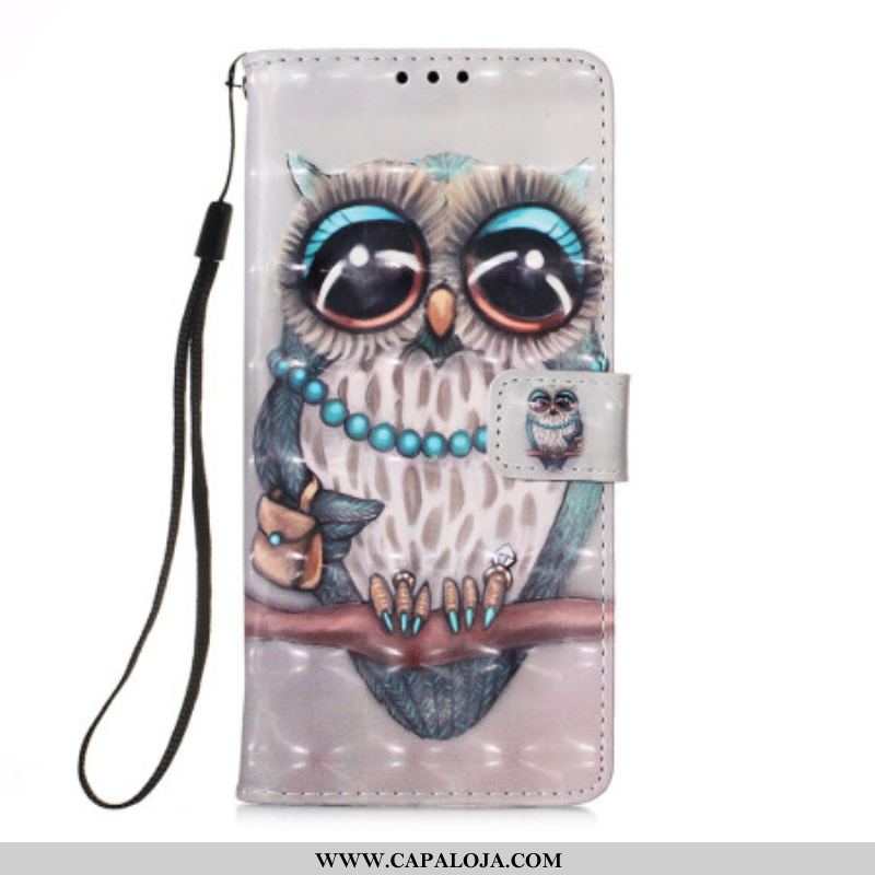 Capa Flip Para Samsung Galaxy A54 5G Miss Coruja Com Cordão