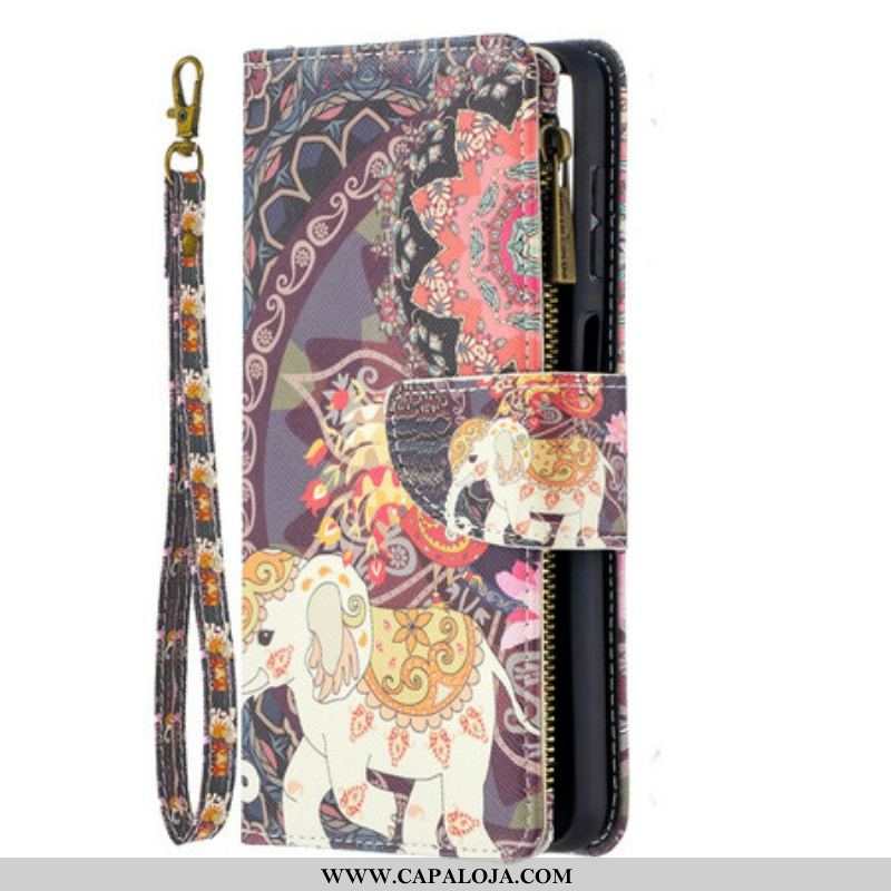 Capa Flip Para Samsung Galaxy M12 / A12 Bolso Elefante Com Zíper