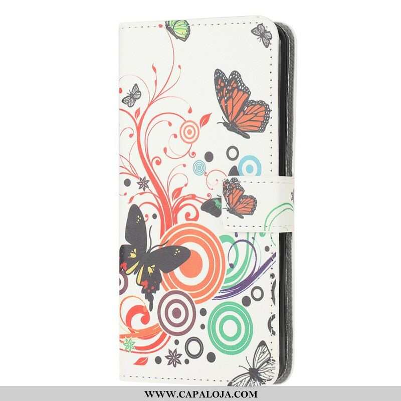 Capa Flip Para Samsung Galaxy M12 / A12 Borboletas E Flores