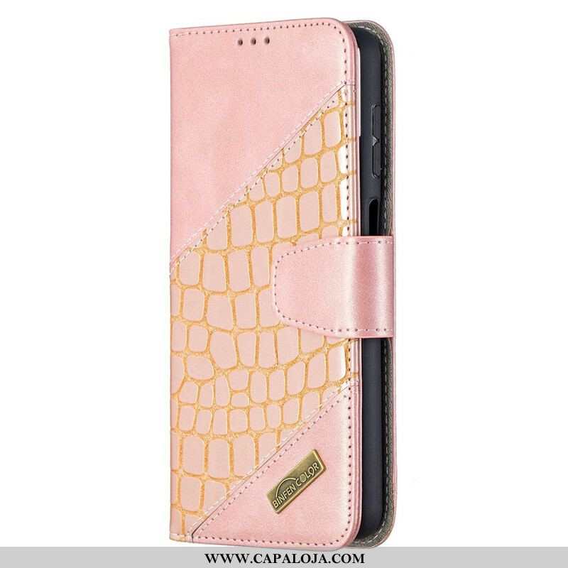 Capa Flip Para Samsung Galaxy M12 / A12 Efeito Clássico De Pele De Crocodilo