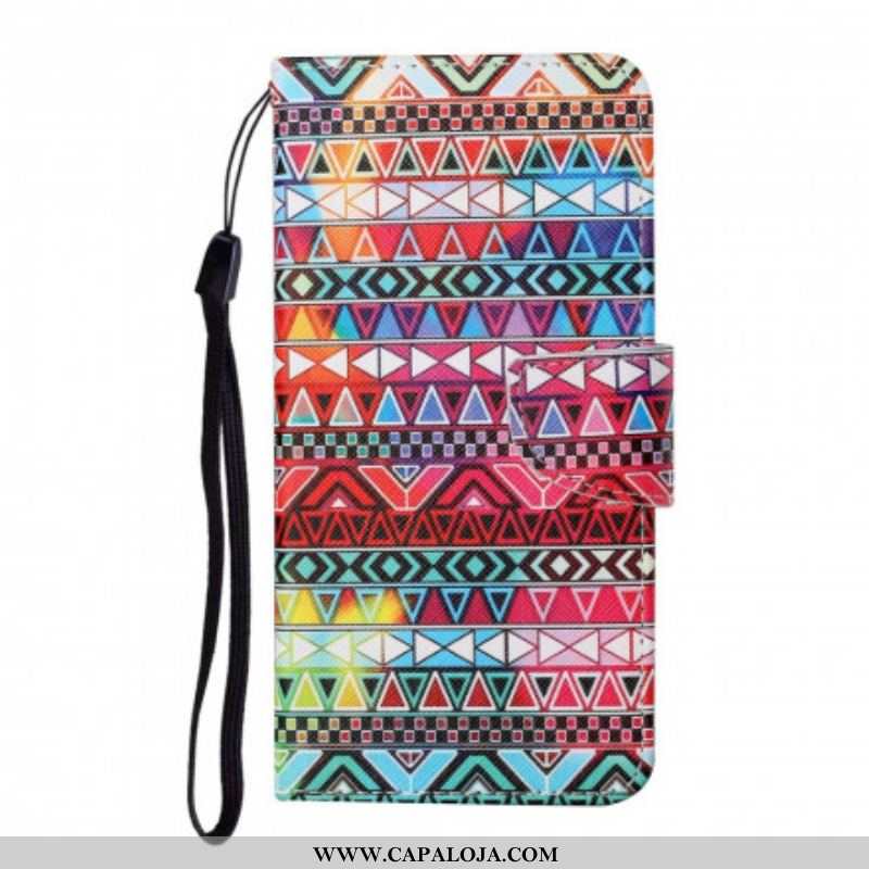 Capa Flip Para Samsung Galaxy M12 / A12 Patchwork Com Cordão