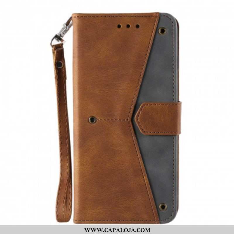 Capa Flip Para Samsung Galaxy M12 / A12 Rebites Bicolores De Couro Falso