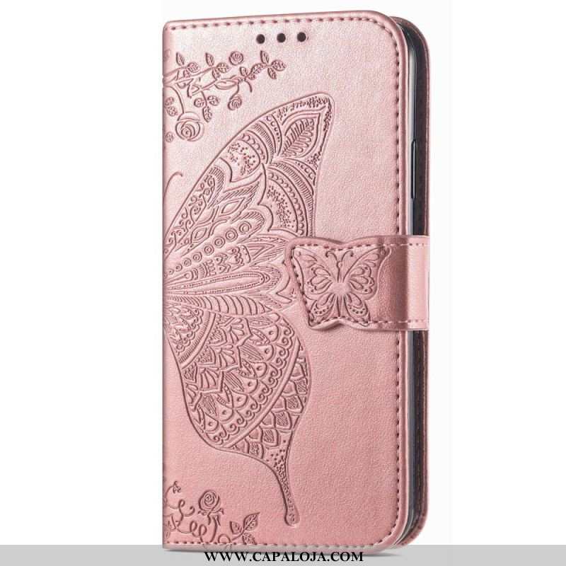 Capa Flip Para Samsung Galaxy M13 Borboleta Barroca