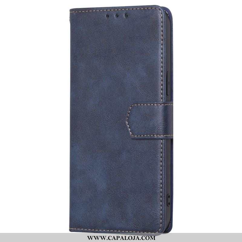 Capa Flip Para Samsung Galaxy M13 Couro Falso Vintage E Costura