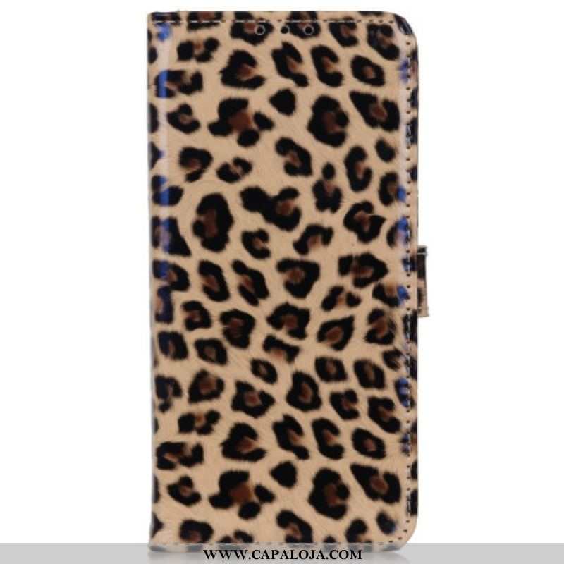 Capa Flip Para Samsung Galaxy M13 Efeito Pele De Leopardo