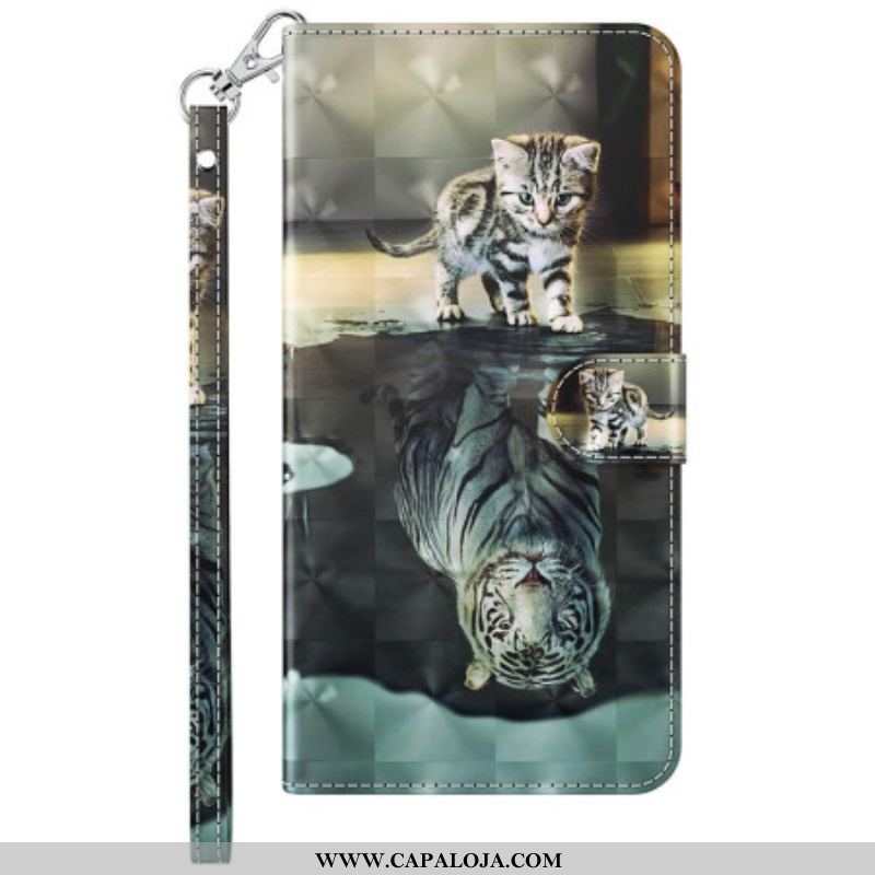 Capa Flip Para Samsung Galaxy M13 Sonho De Gatinho Com Cordão