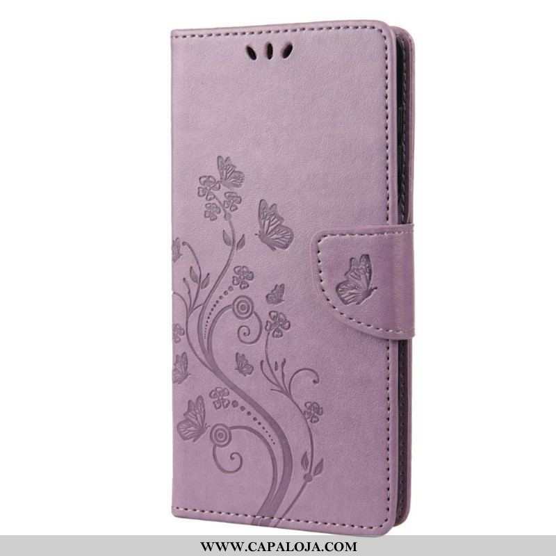 Capa Flip Para Samsung Galaxy M23 5G Borboletas E Flores