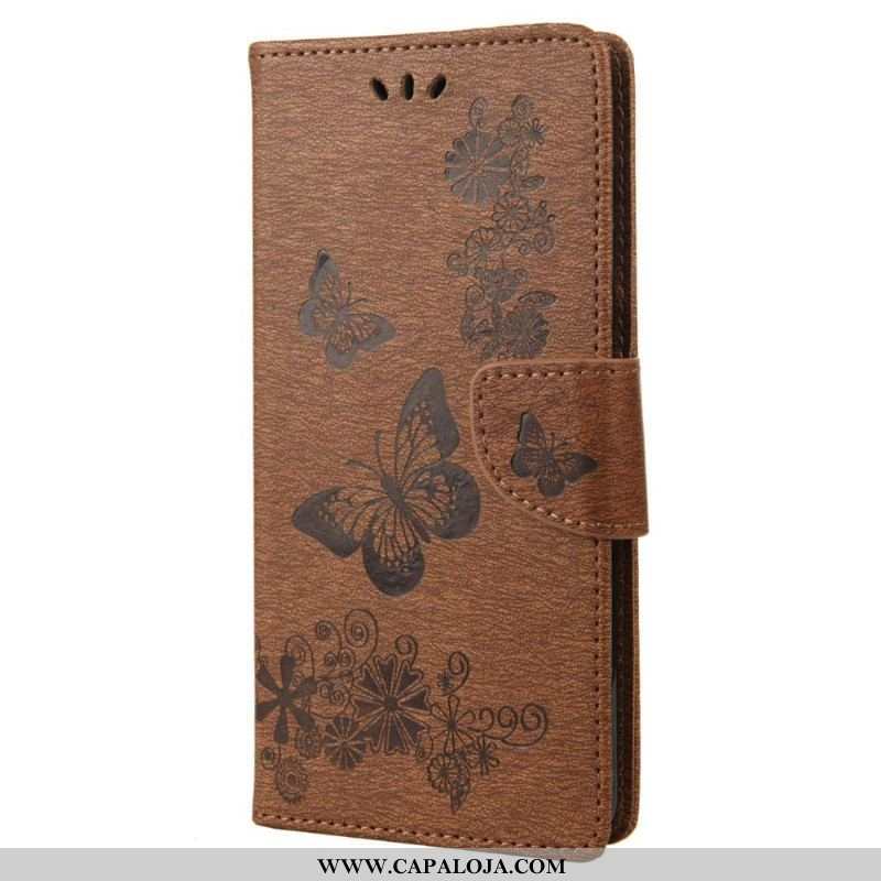 Capa Flip Para Samsung Galaxy M23 5G De Cordão Tanga Borboletas