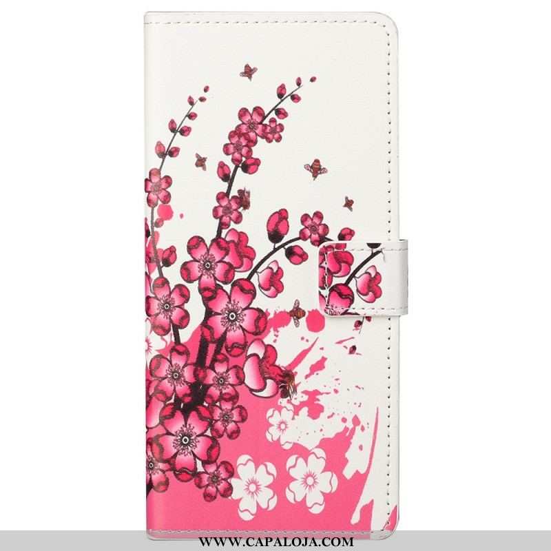 Capa Flip Para Samsung Galaxy M23 5G Flores Tropicais