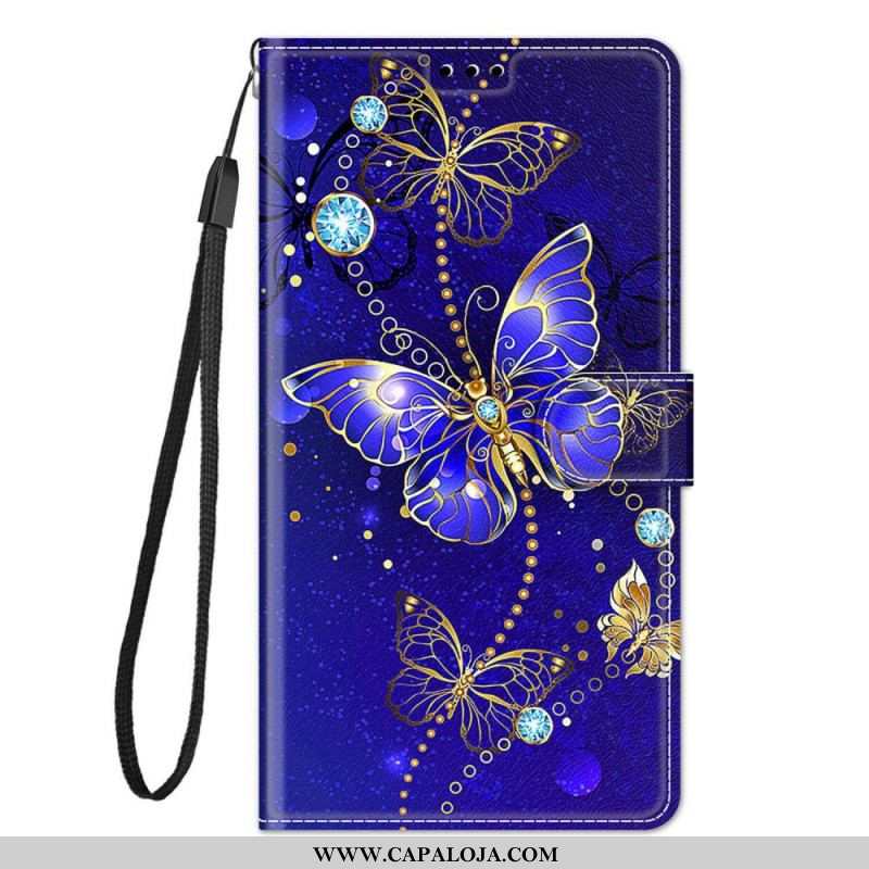 Capa Flip Para Samsung Galaxy M53 5G De Cordão Leque Borboletas