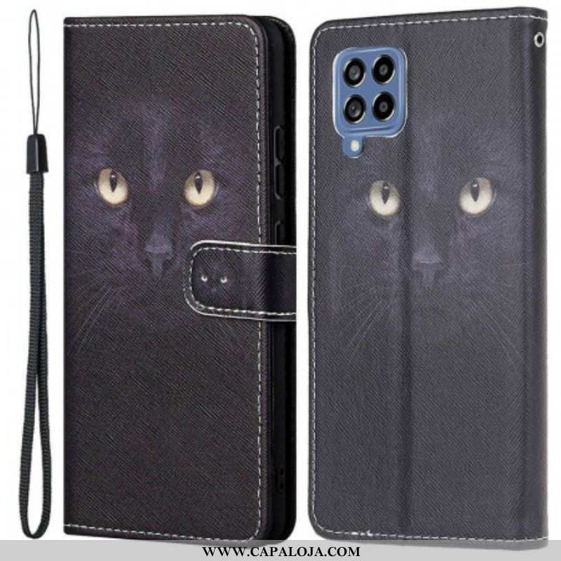 Capa Flip Para Samsung Galaxy M53 5G De Cordão Olhos De Gato Com Tiras