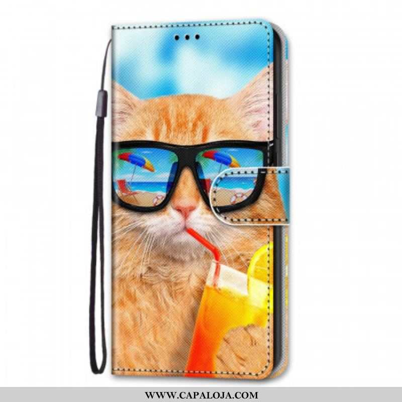 Capa Flip Para Samsung Galaxy M53 5G De Cordão Strappy Star Cat