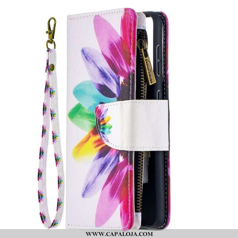 Capa Flip Para Samsung Galaxy S21 5G Bolso Com Zíper Flor