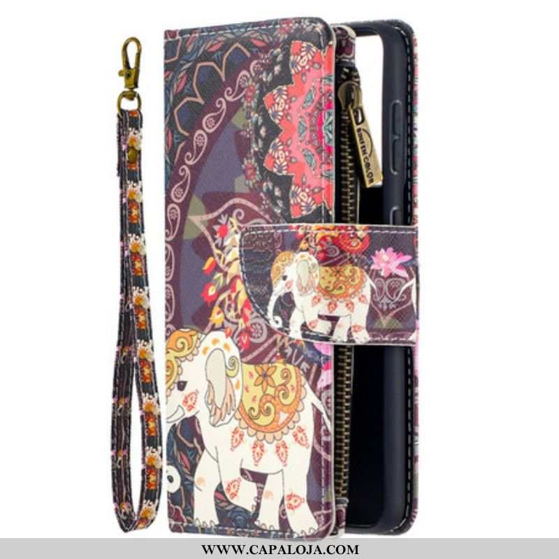 Capa Flip Para Samsung Galaxy S21 5G Bolso Elefante Com Zíper